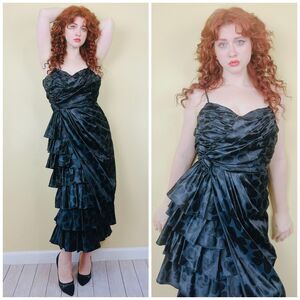 Vintage  Bow Print Wiggle Dress / 80s Rhinestone Disco Wrap Ruffled Wiggle Small